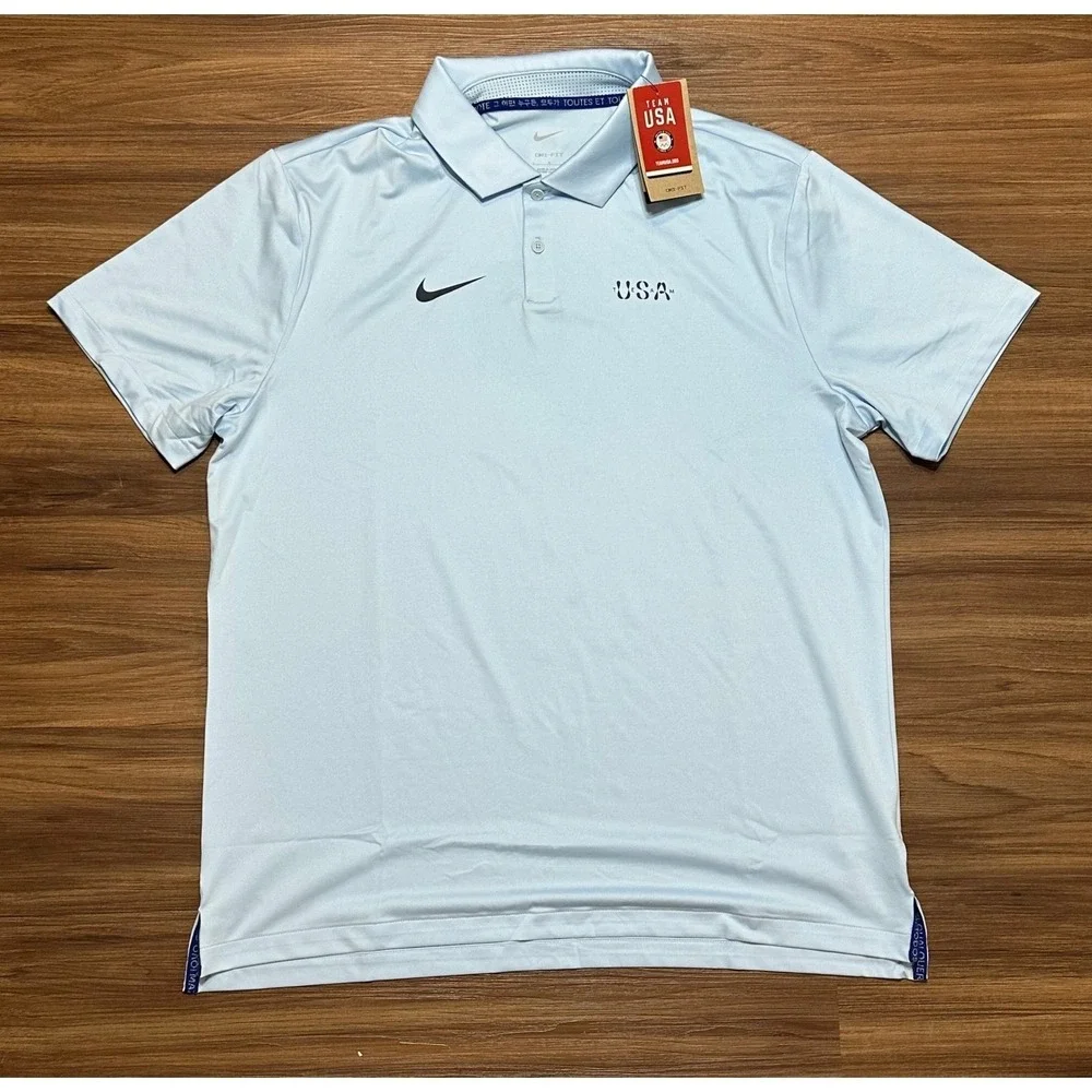 Nike Team USA Olympic Dri-FIT Polo Shirt Light Blue Mens Large (FV1908-441)
